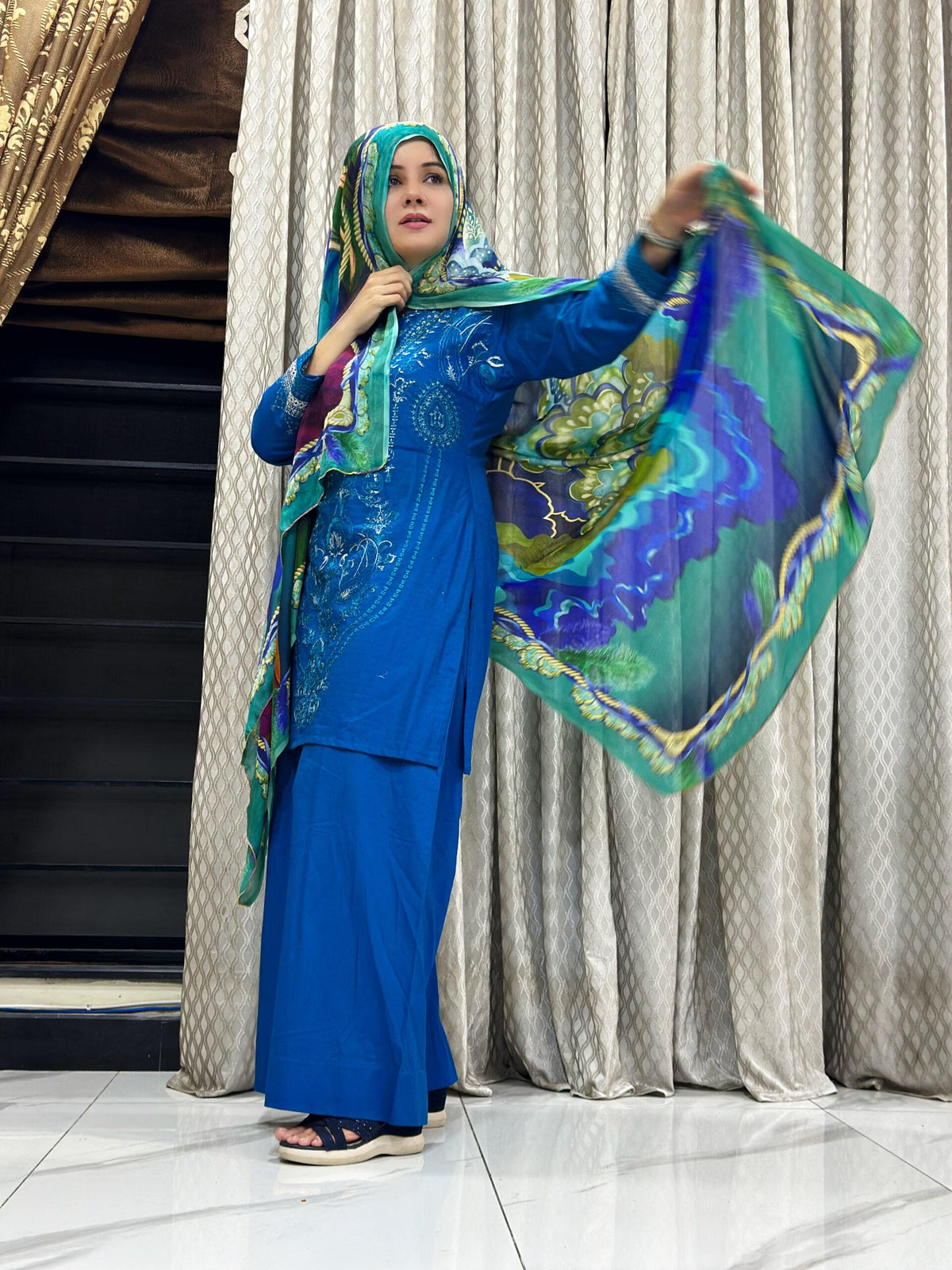 Embroidered Zink Blue Unstitched 3 Pcs