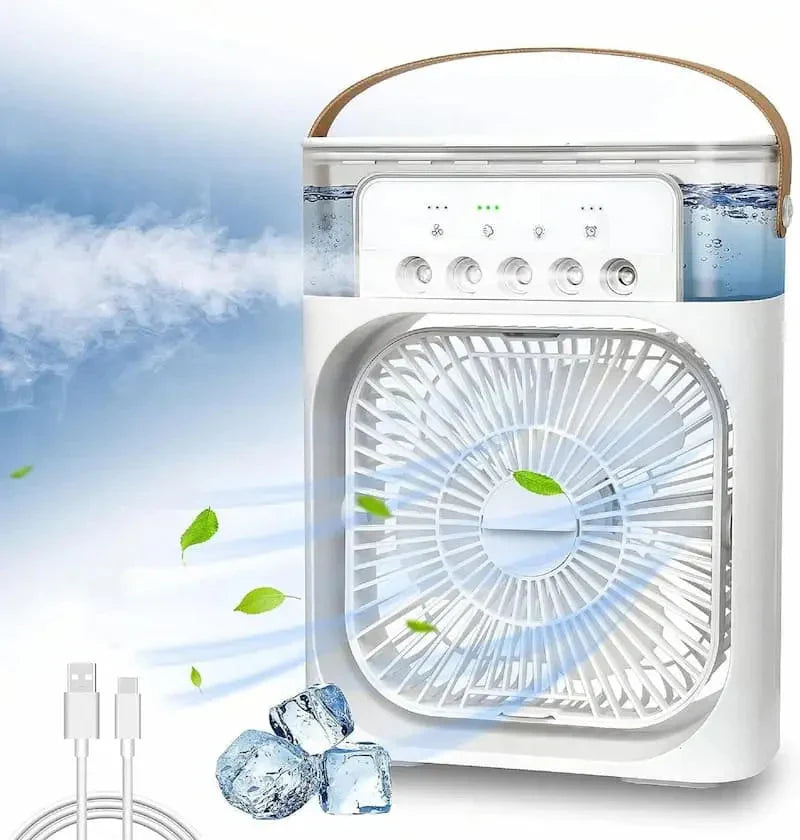 3-in-1 Mini Portable Air Cooler – Portable AC with Humidifier & LED Light | USB Powered Cooling Fan Best For Home and Office