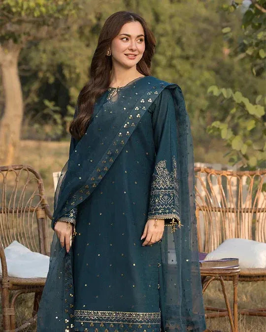 Lawn-3PC Embroidered Shirt with Organza Sequence Embroidered Dupatta- ABS-082