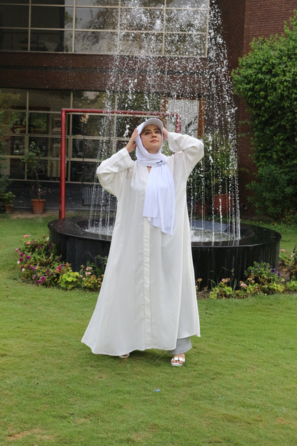 Angle White Abaya – Modest Elegance in White | Premium Nida Fabric | Haya by Rabi
