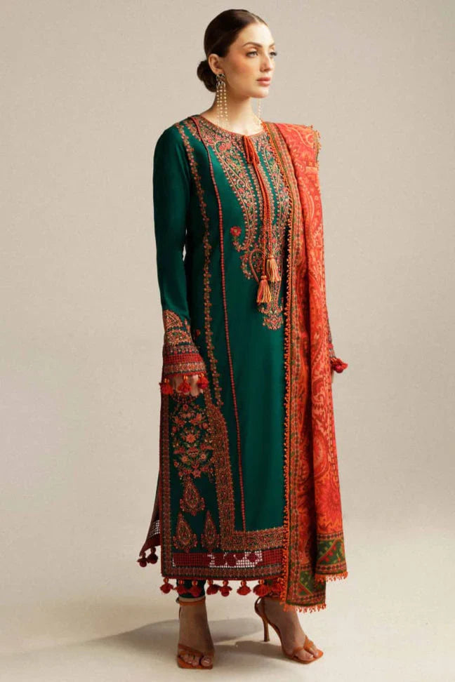 Hussain Rehar - 3PC- Heavy Embroidered Lawn Suit with Digital Printed Jacquard Dupatta - ABS 024