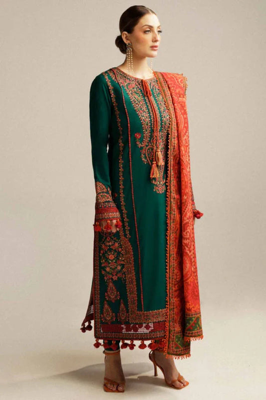 Hussain Rehar - 3PC- Heavy Embroidered Lawn Suit with Digital Printed Jacquard Dupatta - ABS 024