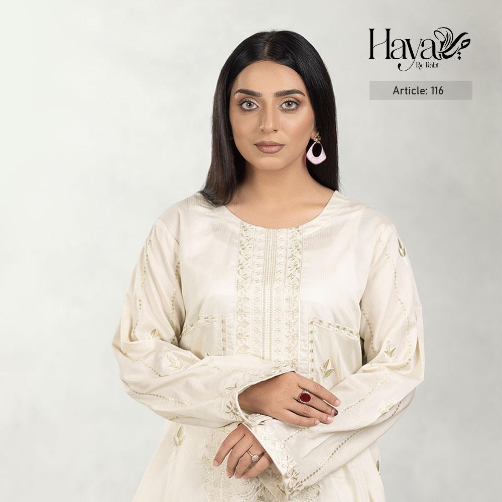 Greenish Off-White Embroidered Kurti