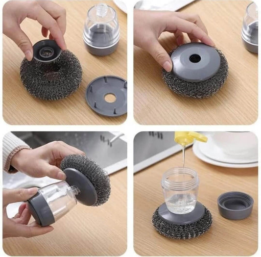 Pack of 2 Kitchen Soap Dispensing Palm Brushes | Easy Push Dish Cleaning Scrubber