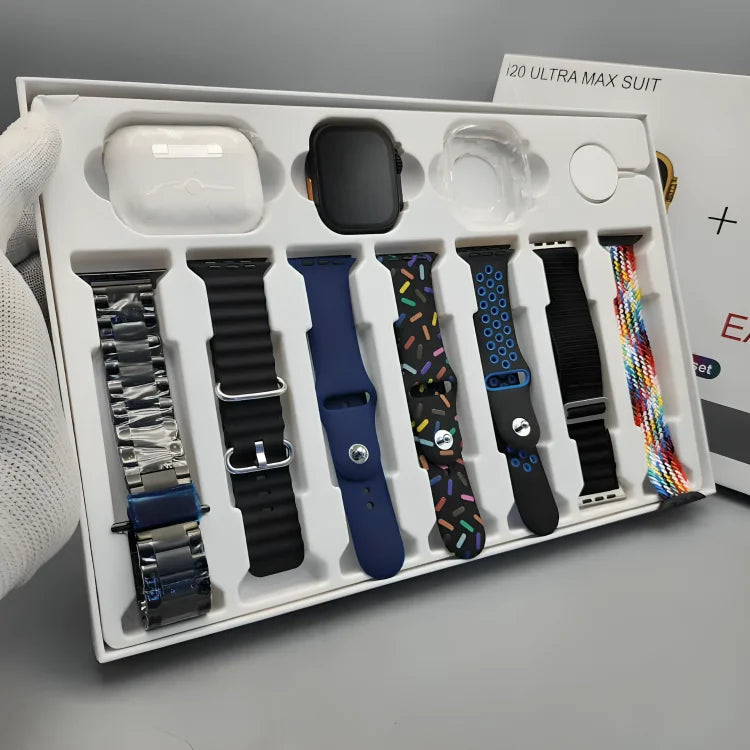 i20 Ultra Max Smart Watch With 7 Straps + FREE Earbuds