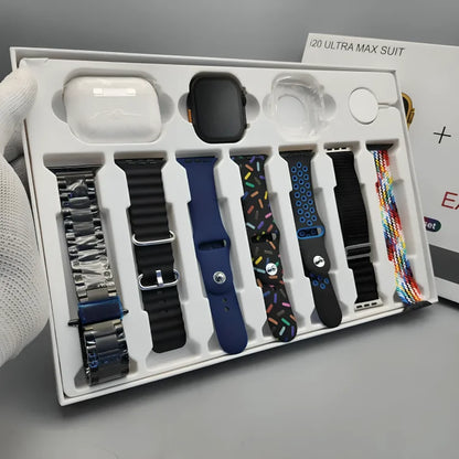 i20 Ultra Max Smart Watch With 7 Straps + FREE Earbuds