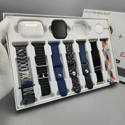 i20 Ultra Max Smart Watch With 7 Straps + FREE Earbuds