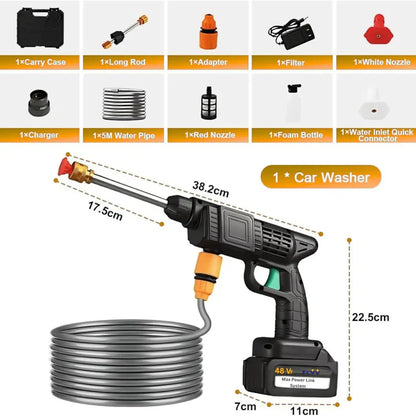 48V Wireless High Pressure Washer Gun – Rechargeable Cordless Car Wash Spray Gun for Cars, Bikes, Solar Panels & Home Cleaning
