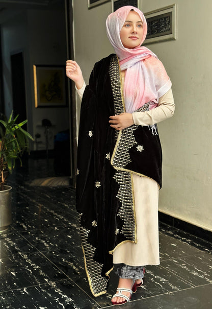 Winter Velvet Embroidered Shawl