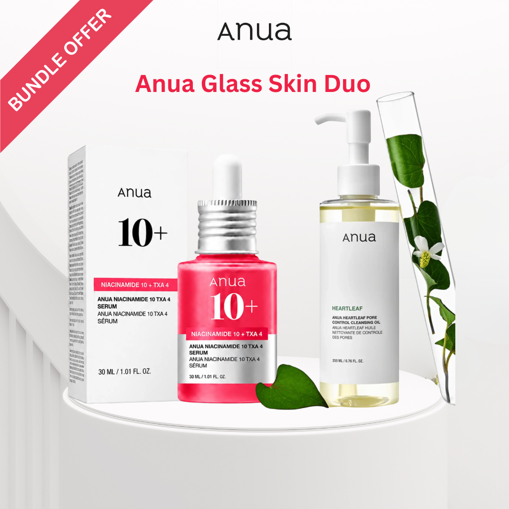 Anua Glass Skin Care Duo (Niacinamide 10% - TXA 4% Serum + Heartleaf Pore Cleansing Oil