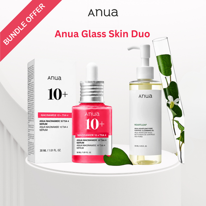 Anua Glass Skin Care Duo (Niacinamide 10% - TXA 4% Serum + Heartleaf Pore Cleansing Oil