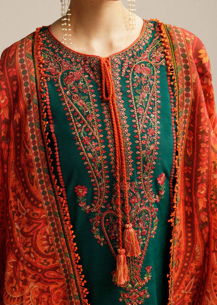 Hussain Rehar - 3PC- Heavy Embroidered Lawn Suit with Digital Printed Jacquard Dupatta - ABS 024