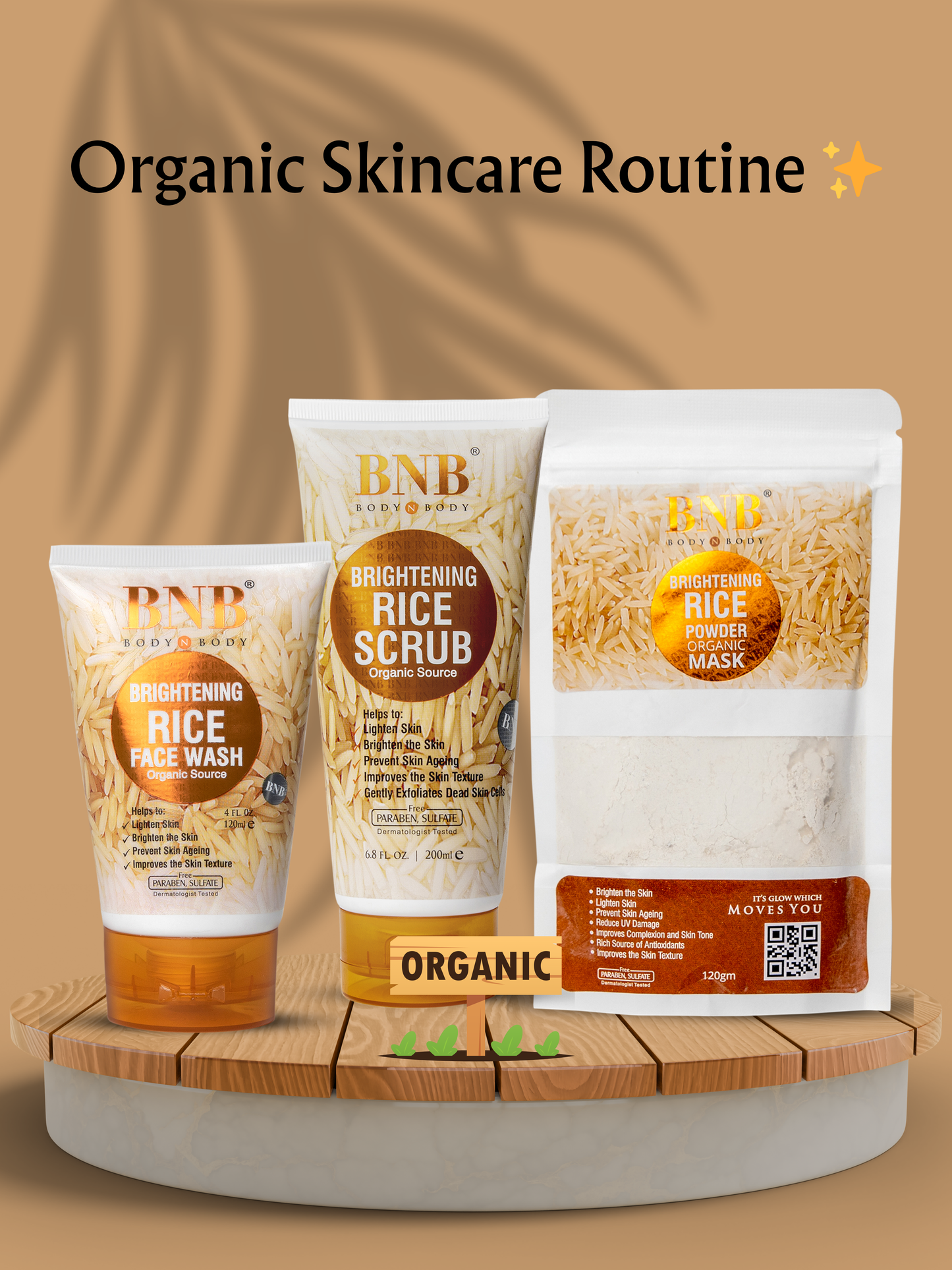BNB 3 in 1 Rice Extract Kit (Face Wash + Scrub + Mask)