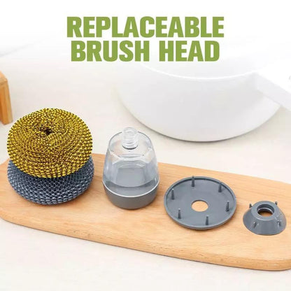 Pack of 2 Kitchen Soap Dispensing Palm Brushes | Easy Push Dish Cleaning Scrubber