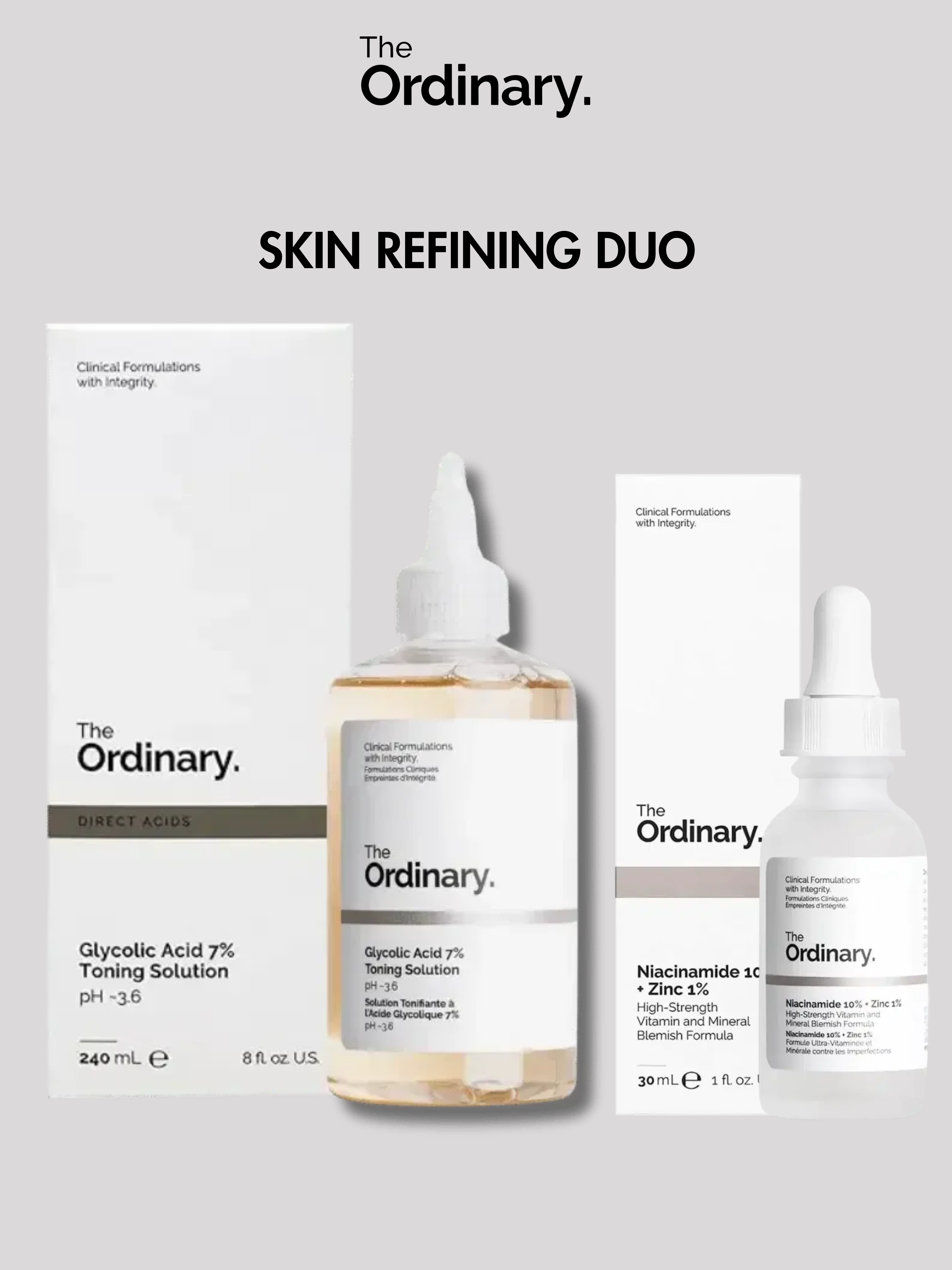 The Ordinary Skin Refining Duo (Niacinamide Serum + Glycolic Toner)