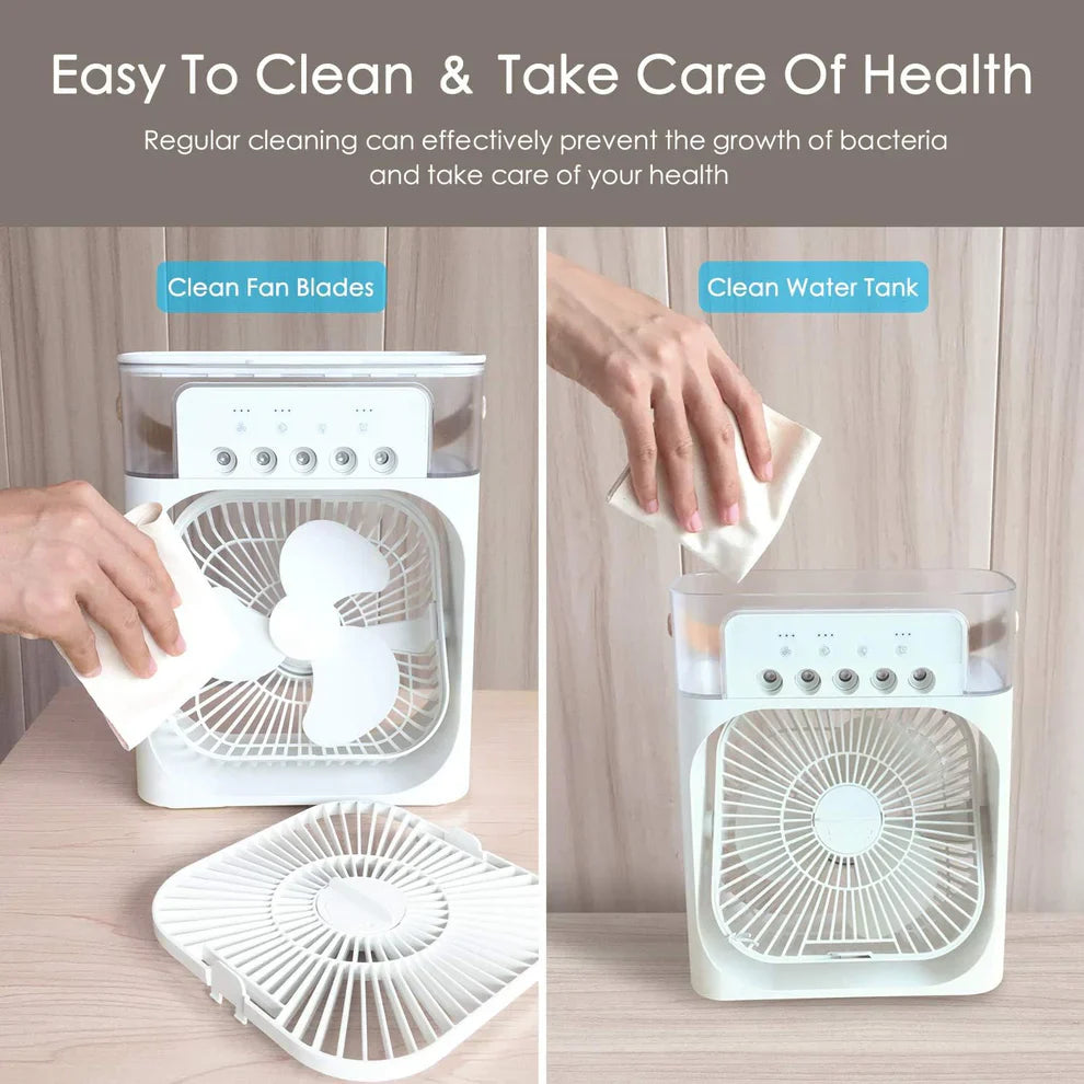 3-in-1 Mini Portable Air Cooler – Portable AC with Humidifier & LED Light | USB Powered Cooling Fan Best For Home and Office