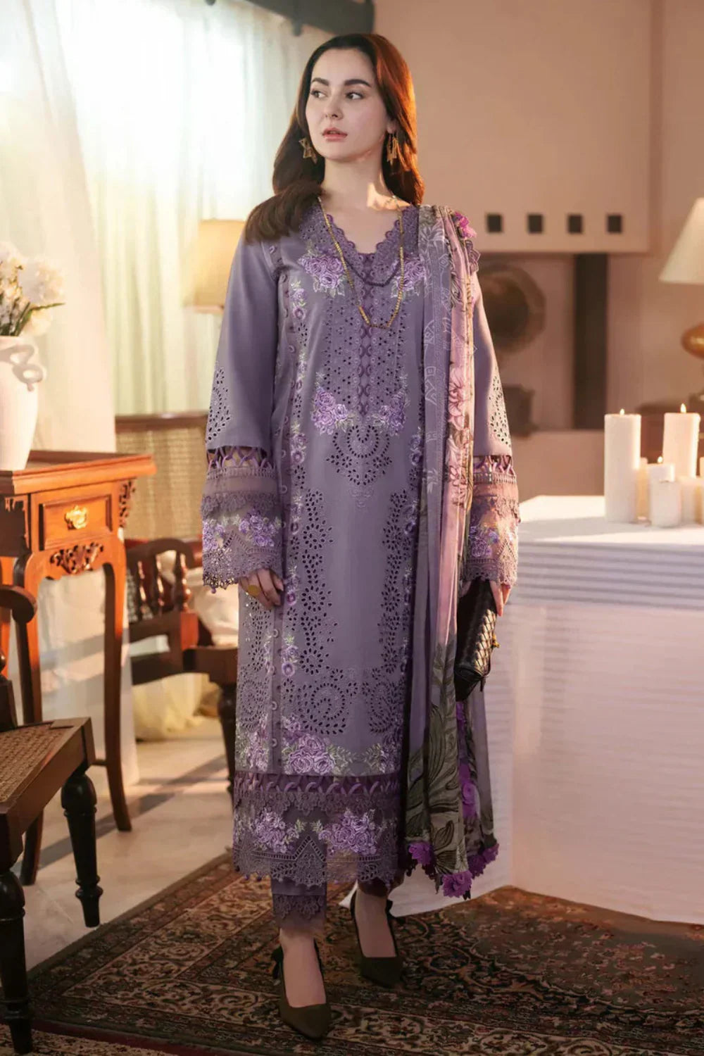 Jade- Lawn 3Pc Embroidered Shirt with Digital Printed Jacquard Dupatta - ABS 1018