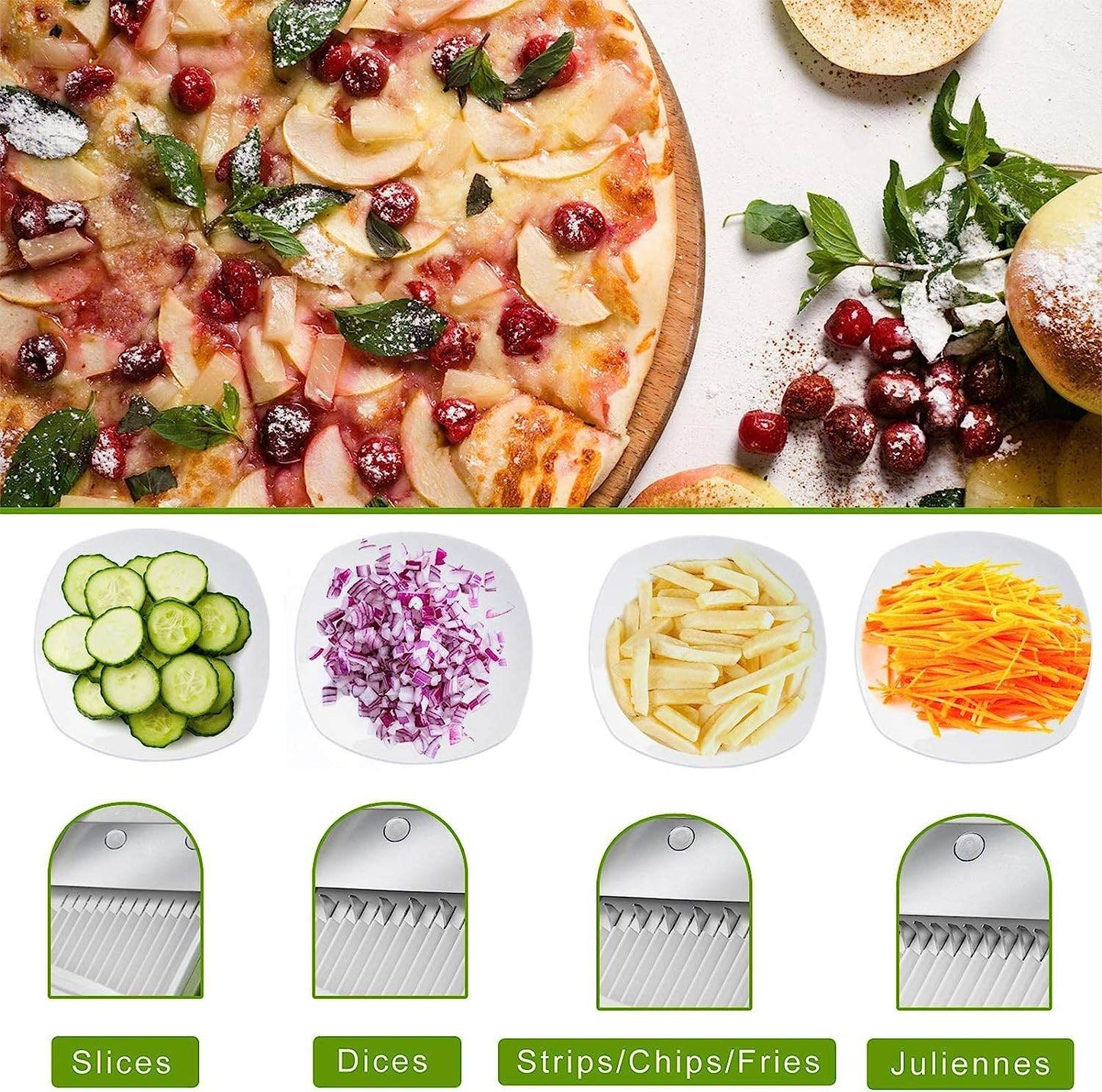 Safe Mandoline Vegetable Slicer – Multi Vegetable Chopper | 4-in-1 Vegetable Cutter for Slicing, Dicing & Julienne