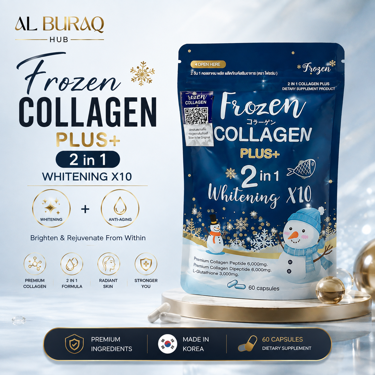 Frozen Collagen Plus+ 2-in-1 Whitening X10 – 60 Capsules