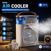 3-in-1 Mini Portable Air Cooler – Portable AC with Humidifier & LED Light | USB Powered Cooling Fan Best For Home and Office