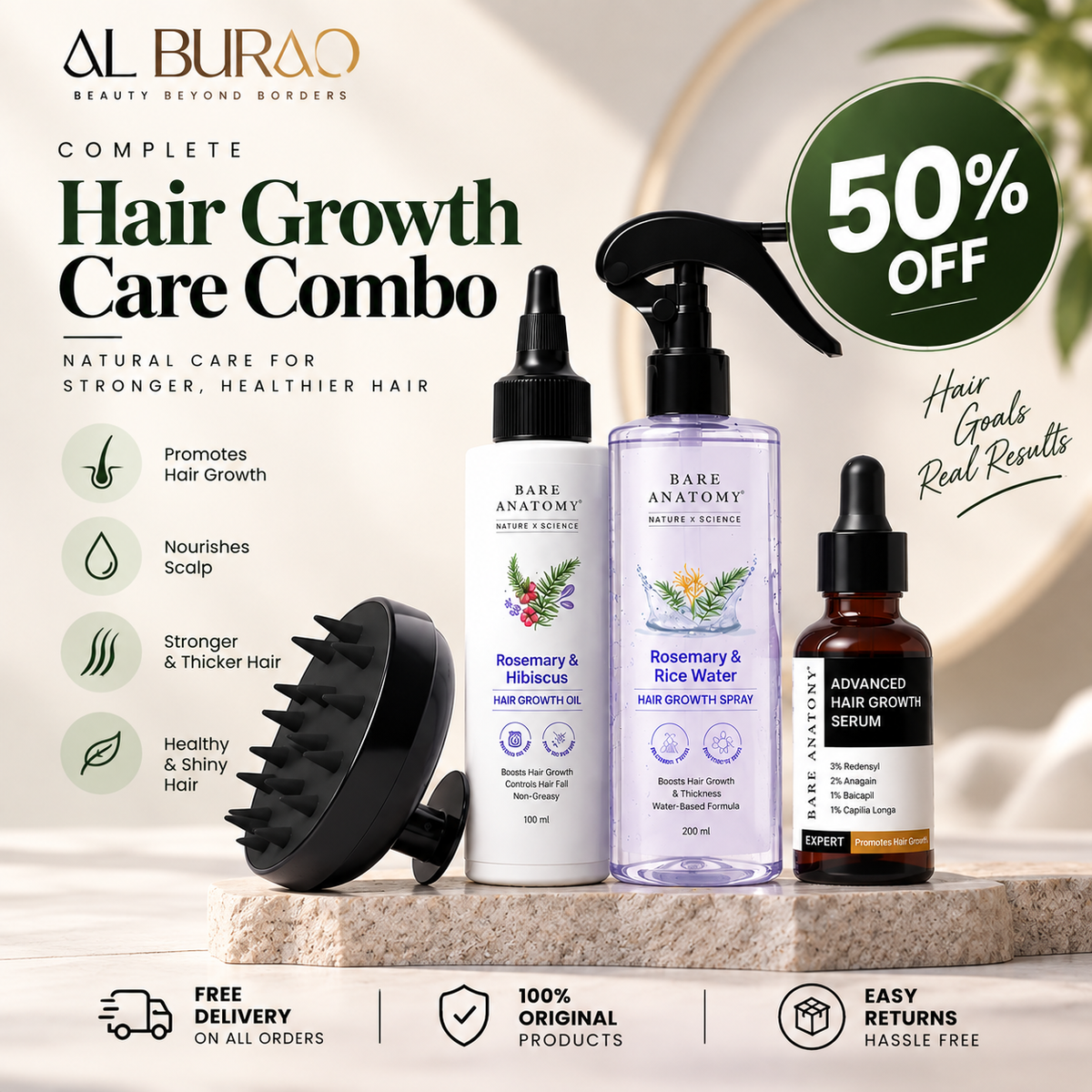 Rosemary 4-in-1 Hair Care Bundle – Rosemary Spray | Rosemary Oil | Advanced Serum & Massager