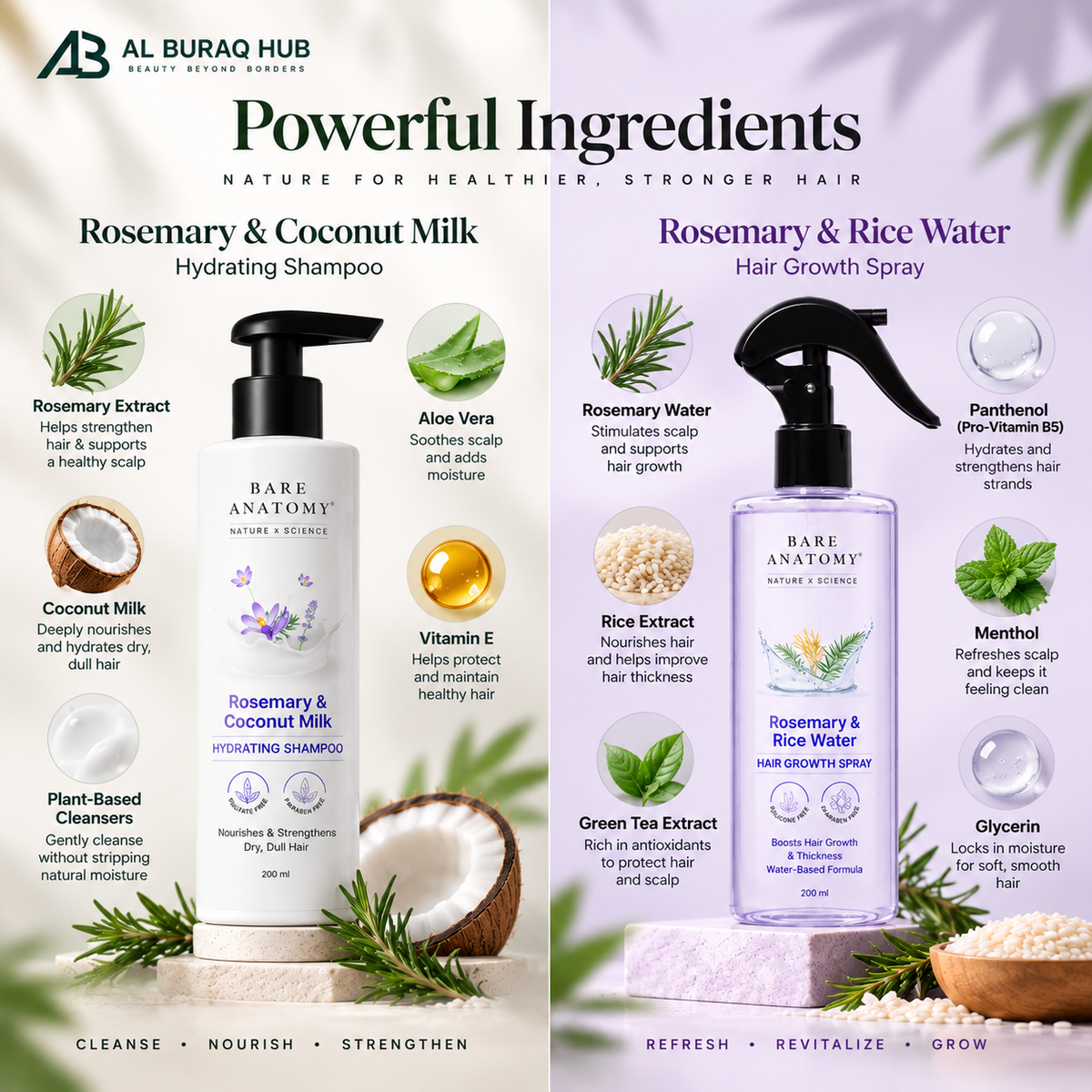 Rosemary Hair Growth Combo | Rice Water Spray + Cocunut Milk Shampoo