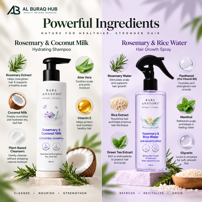 Rosemary Hair Growth Combo | Rice Water Spray + Cocunut Milk Shampoo