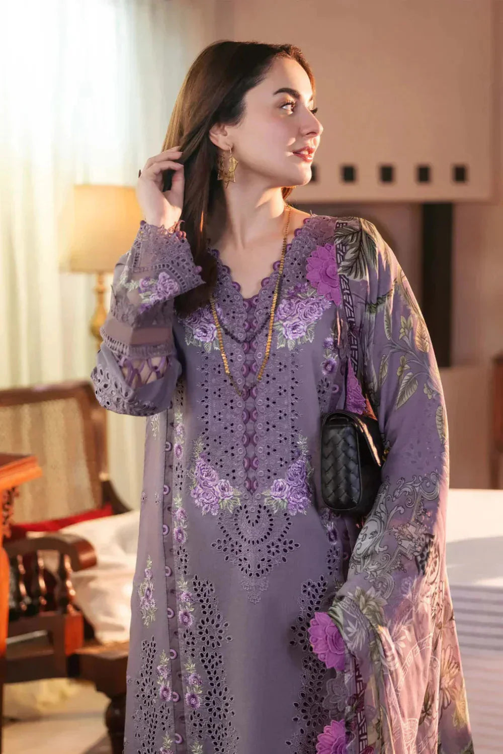 Jade- Lawn 3Pc Embroidered Shirt with Digital Printed Jacquard Dupatta - ABS 1018