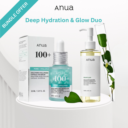 Anua Deep Hydration & Glow Duo (PDRN-Hyaluronic Acid Capsule 100 Serum + Heartleaf Pore Control Cleansing Oil)