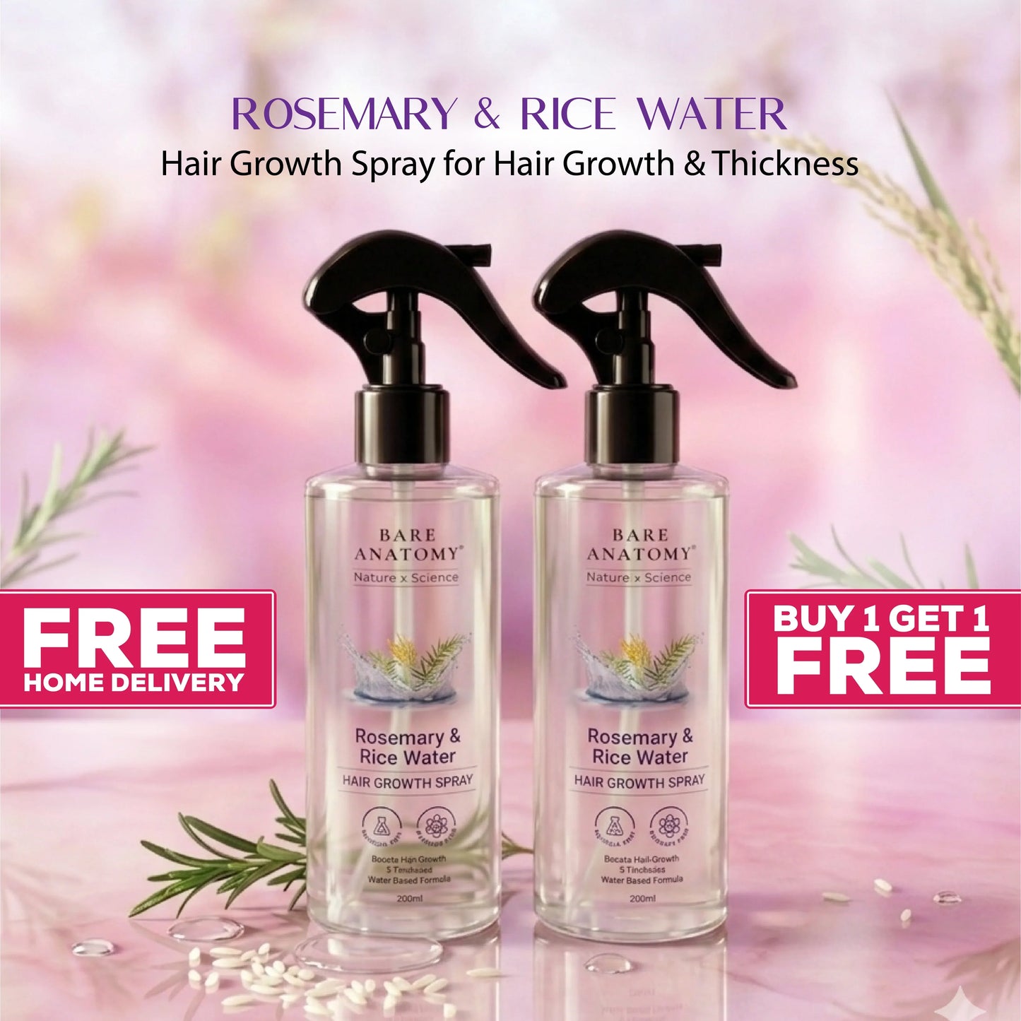 Rosemary & Rice Water Hair Growth Spray - Buy 1 Get 1 FREE