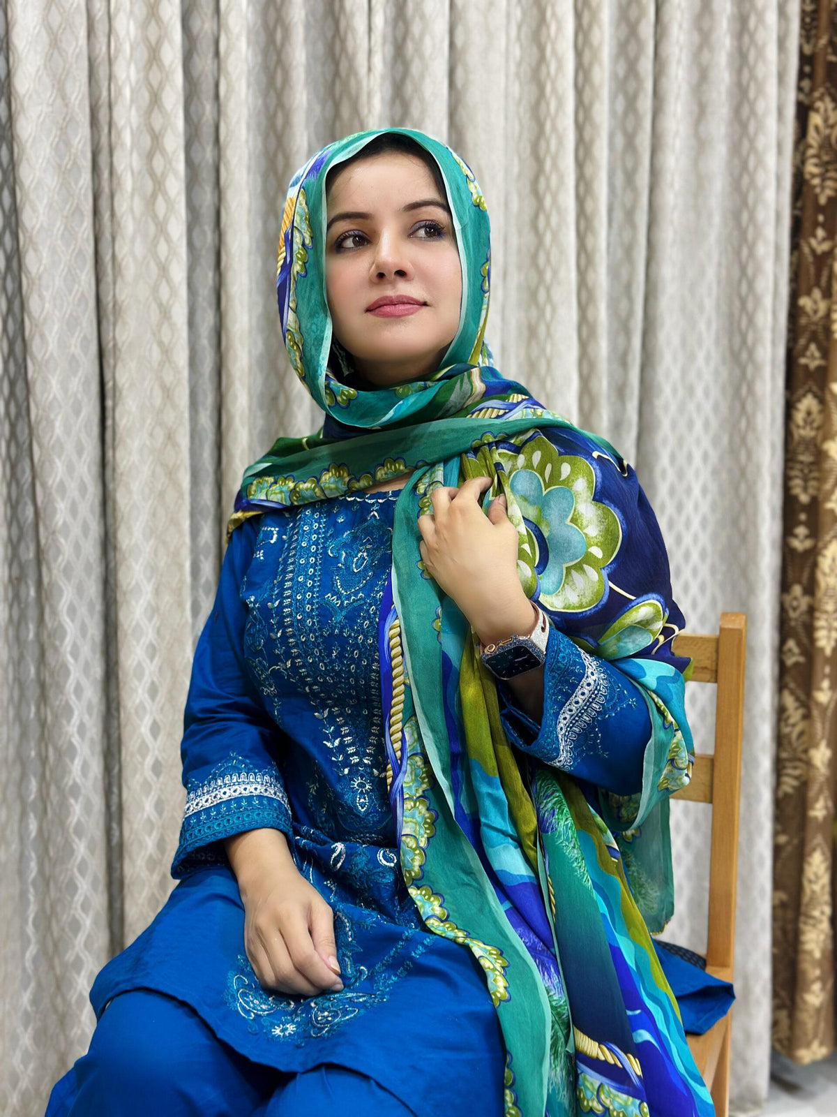 Embroidered Zink Blue Unstitched 3 Pcs