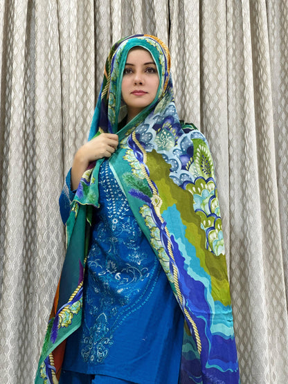 Embroidered Zink Blue Unstitched 3 Pcs