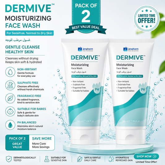 Dermive Moisturizing Face Wash Pack of 2 – Gentle Cleanser for Sensitive | Normal to Dry Skin