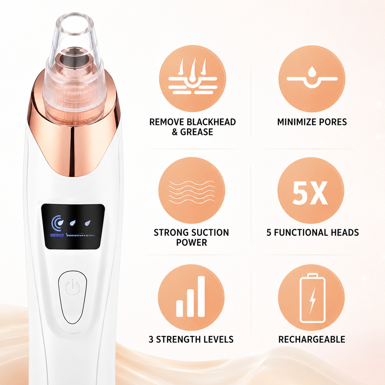 5-in-1 Facial Beauty Blackhead Remover Vacuum | Deep Pore Cleaner for Clear & Smooth Skin