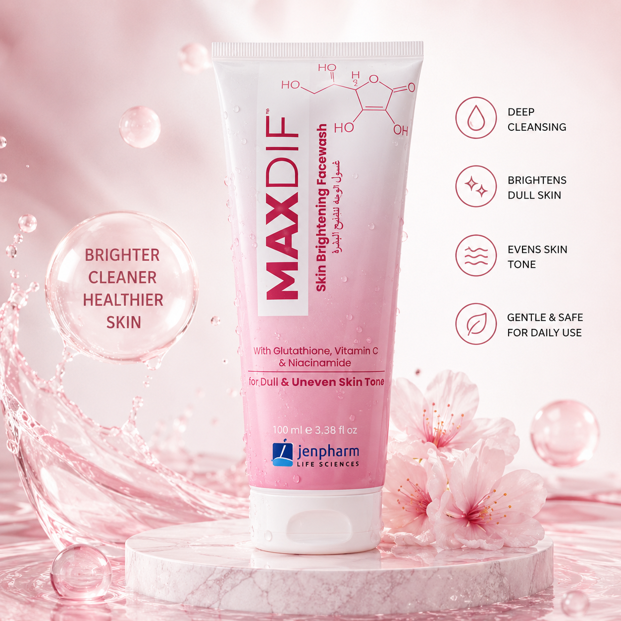 Jenpharm Maxdif Brightening Gel Face Wash 100ml – For Clean, Fresh & Radiant Skin