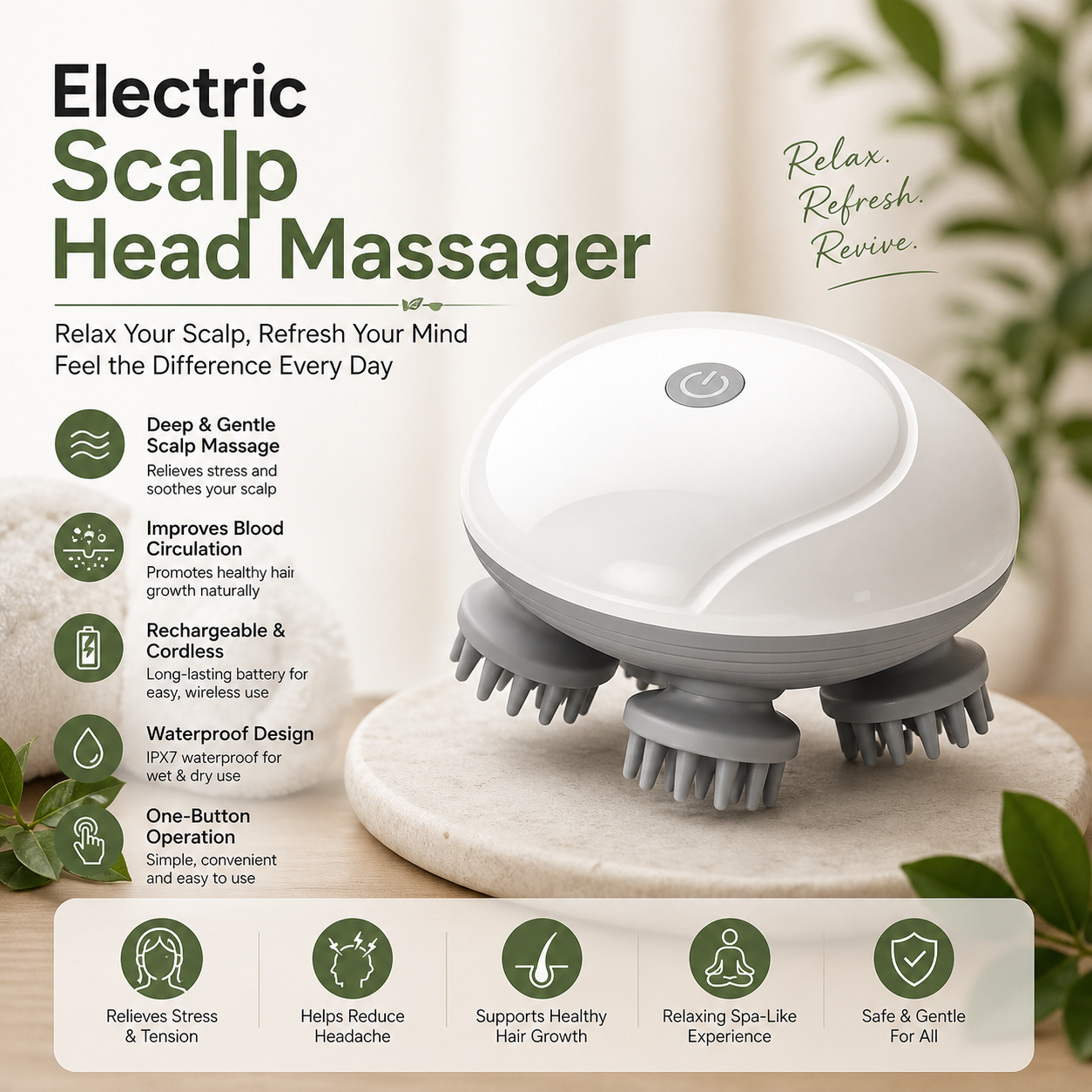 Electric Scalp Head Massager – Deep Relaxation & Hair Care Tool