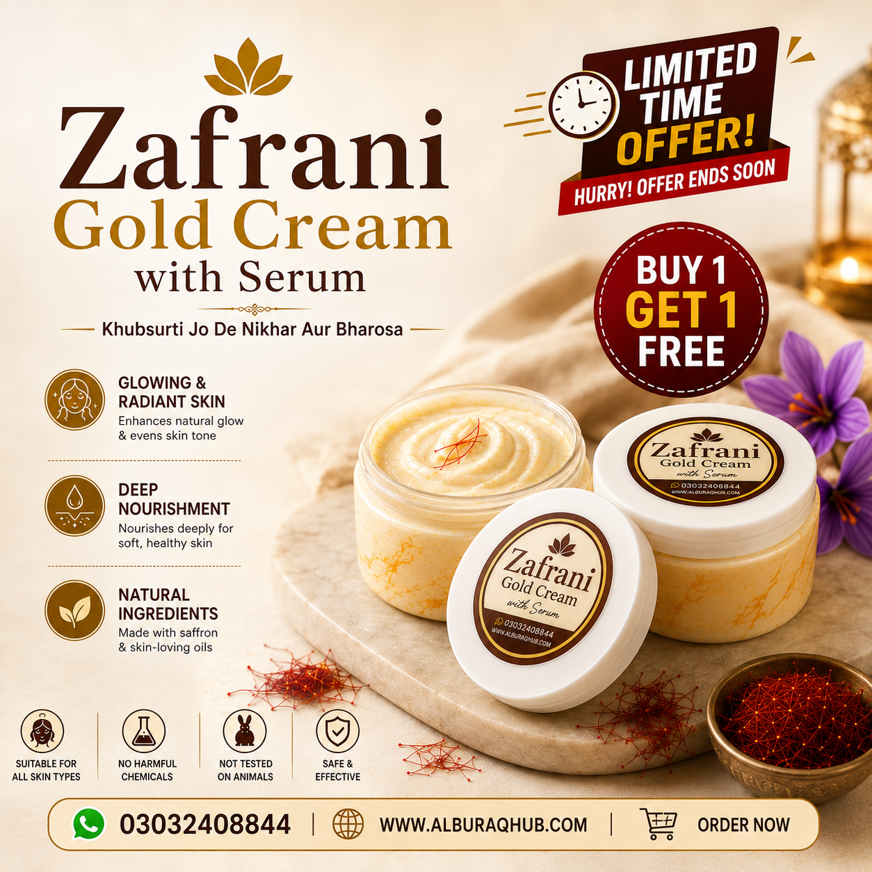 Zafrani Glow Gold Serum Cream| Buy 1 Get 1 FREE | 100% Organic