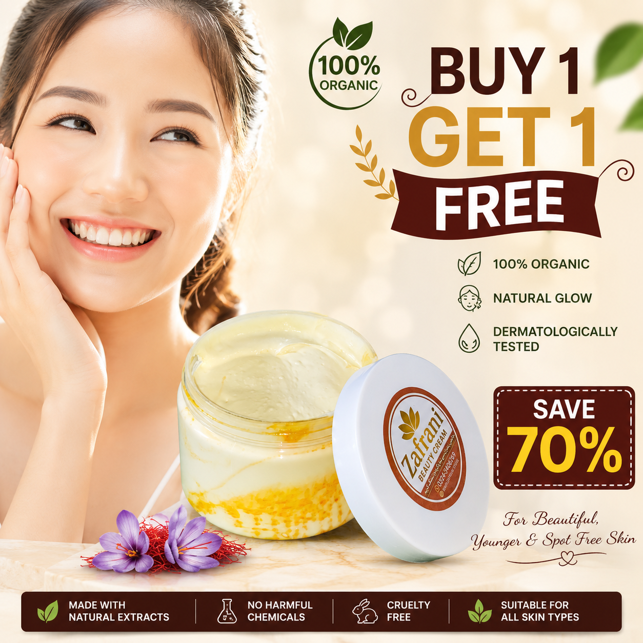 Zafrani Glow Gold Serum Cream| Buy 1 Get 1 FREE | 100% Organic