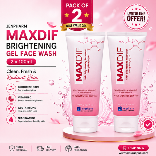 Jenpharm Maxdif Brightening Gel Face Wash 100ml – Pack of 2 | Clean, Fresh & Radiant Skin