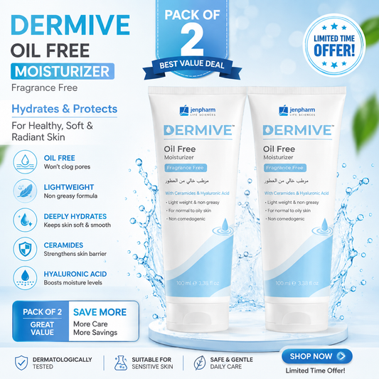 Dermive Oil-Free Moisturizer Pack of 2 – Fragrance Free | Ceramides & Hyaluronic Acid