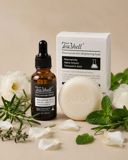 Teashell Niacinamide Glow Bundle | Brightening Serum + 3D Niacinamide Whitening Soap
