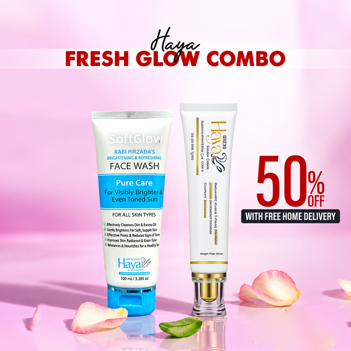 Haya Fresh Glow Combo (Ultra Beauty Cream - SoftGlow Face Wash)