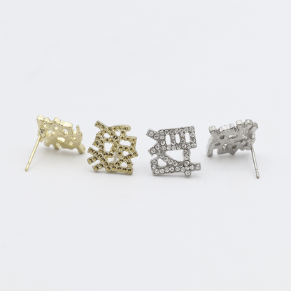 Ear Studs with Rhinestone Fashion Chinese Character Shape Women Earrings for Daily Wear