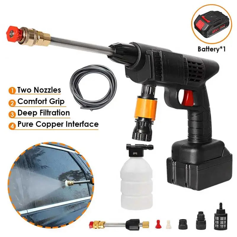 48V Wireless High Pressure Washer Gun – Rechargeable Cordless Car Wash Spray Gun for Cars, Bikes, Solar Panels & Home Cleaning