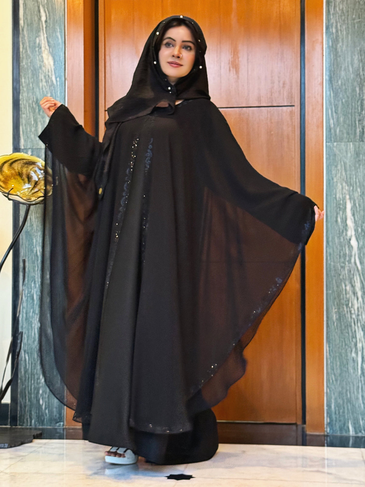Graceful Black Abaya with DMC Stone Embellishment – Haya by Rabi