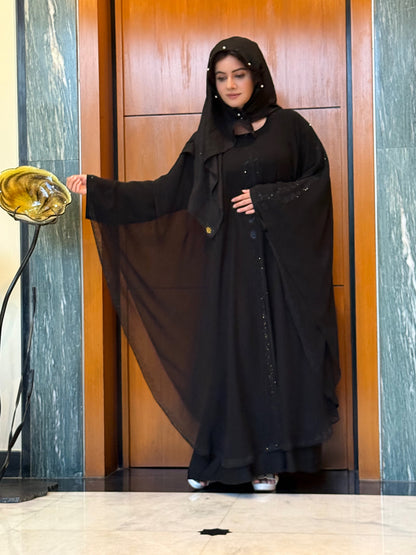 Graceful Black Abaya with DMC Stone Embellishment – Haya by Rabi