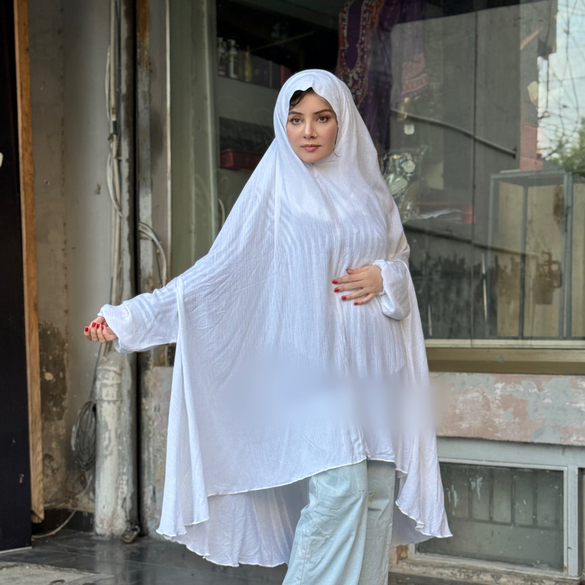 Elegant White Namaz Chadar – Imported Linen | Haya by Rabi