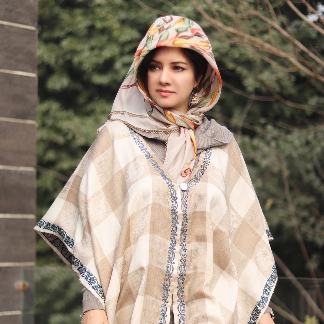 Plaid Button Winter Shawl