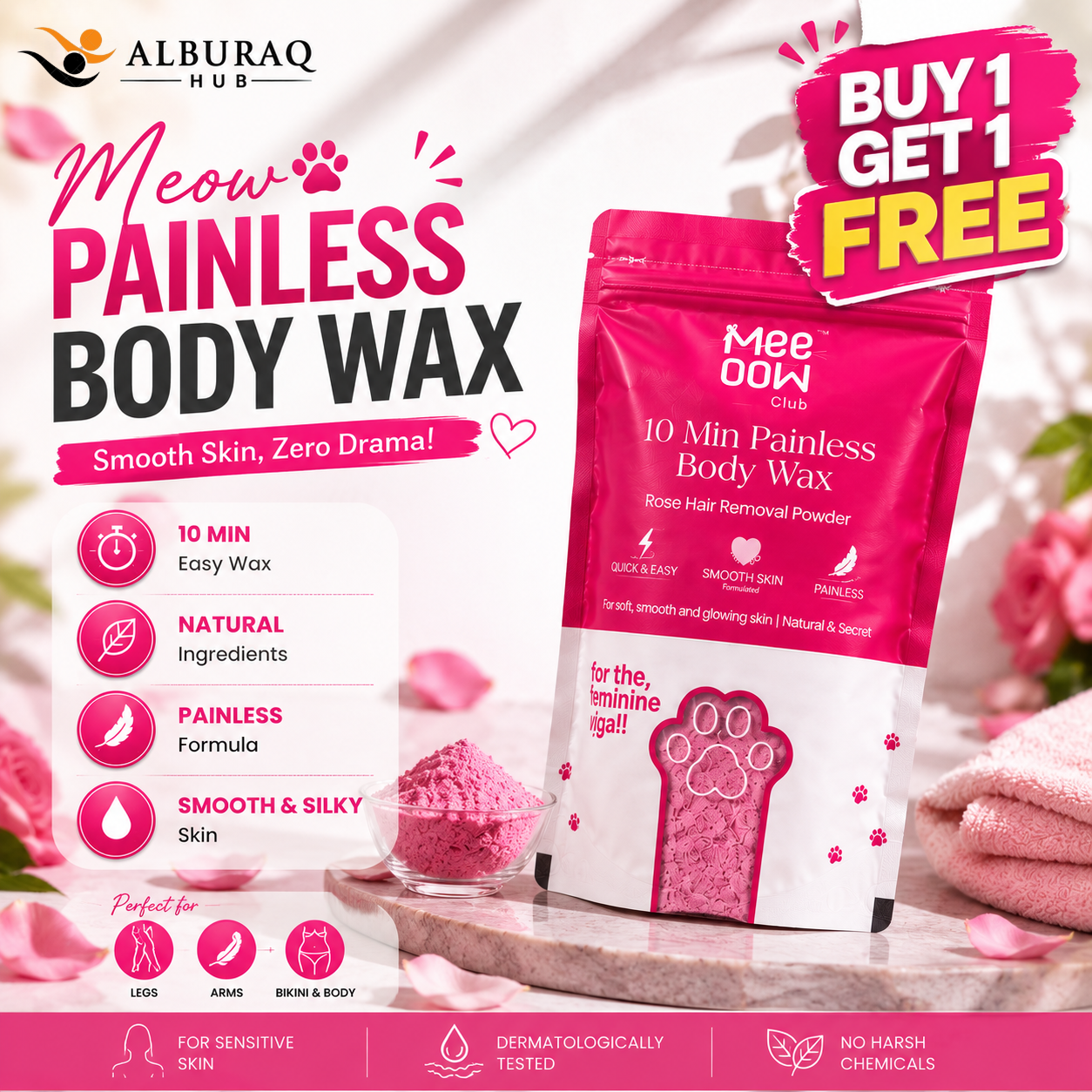 Meow Hair Removal Painless Wax – Smooth Skin Formula | Buy 1 Get 1 FREE