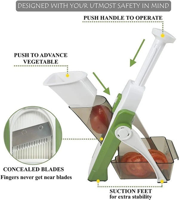 Safe Mandoline Vegetable Slicer – Multi Vegetable Chopper | 4-in-1 Vegetable Cutter for Slicing, Dicing & Julienne